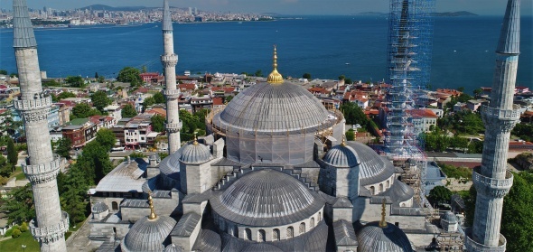 Sultanahmet Cami'nde dev restorasyon havadan görüntülendi