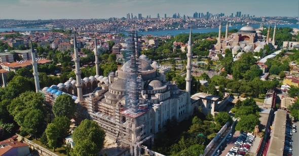 Sultanahmet Cami'nde dev restorasyon havadan görüntülendi