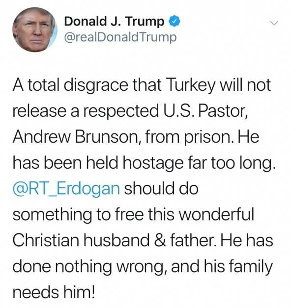 Trump, Türkiye’de tutuklu papaz için Başkan Erdoğan’a çağrıda bulundu