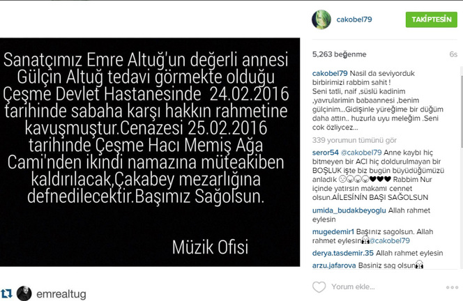 Çağla Şikel, eski eşi Emre Altuğ'un acısını paylaştı