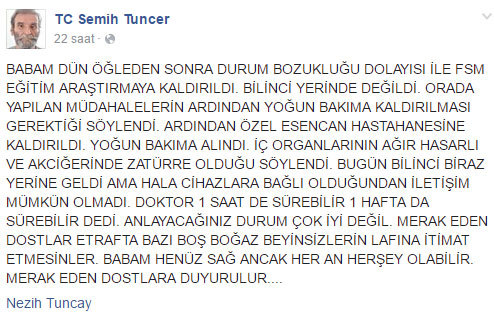 Nezih Tuncay hastaneye kaldırıldı