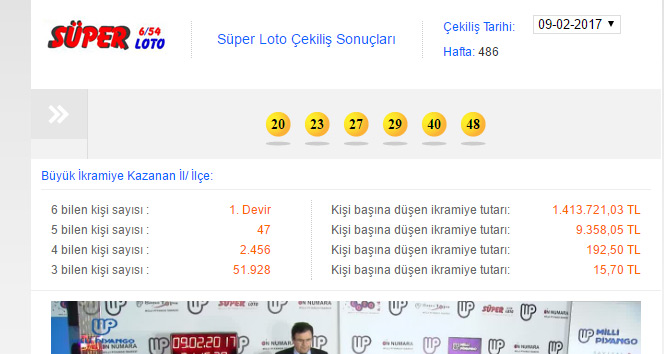 İşte Süper Loto 9 Şubat 2017 perşembe çekiliş sonuçları (MPİ Süper Loto sonuç öğren)