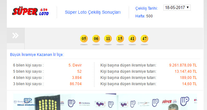 Yine devretti... Milli Piyango Süper Loto 18 Mayıs 2017 perşembe çekiliş sonuçları
