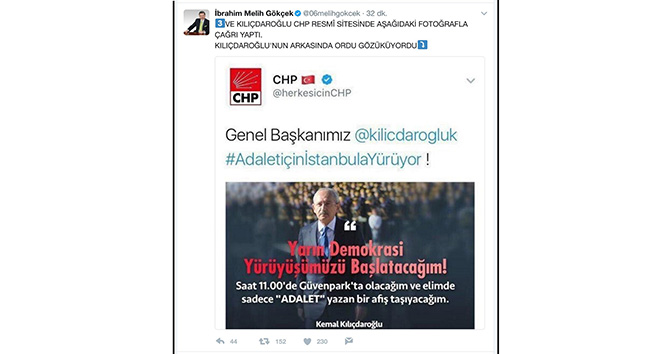 Gökçek’ten CHP'nin paylaştığı ‘askerli afiş’ tweet'ine tepki