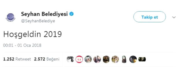 Seyhan Belediyesi'nin 'Hoşgeldin 2019' Tweet'i olay oldu