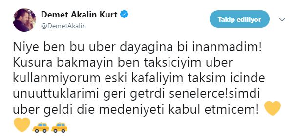 Uber - sarı taksi tartışmasında Demet Akalın tarafını seçti