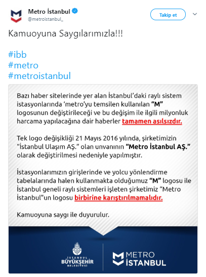 Metro İstanbul'dan 'logo değişikliği' açıklaması
