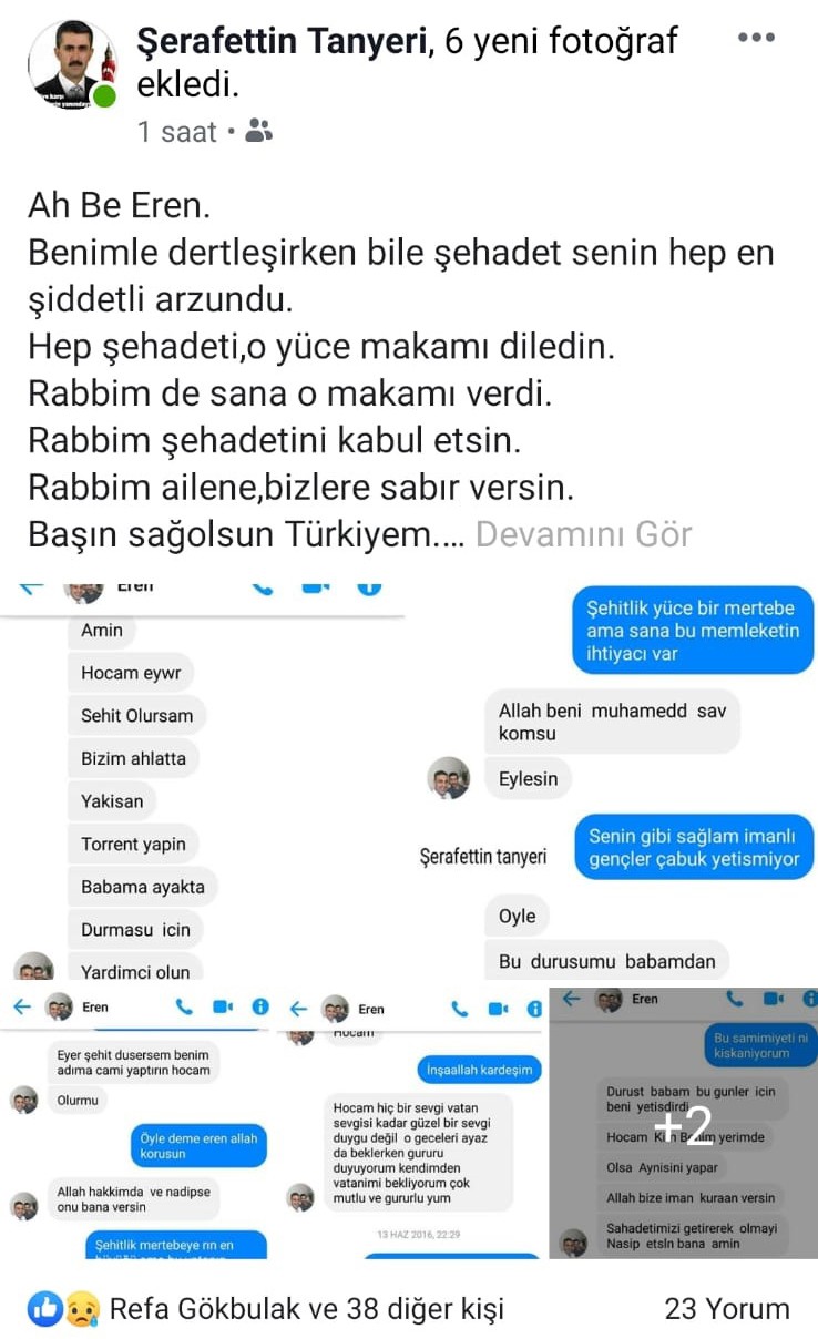 Şehit Uzman Çavuş Eren Öztürk’ün duygulandıran vasiyeti: 'Şehit olursam adıma cami yaptırın'