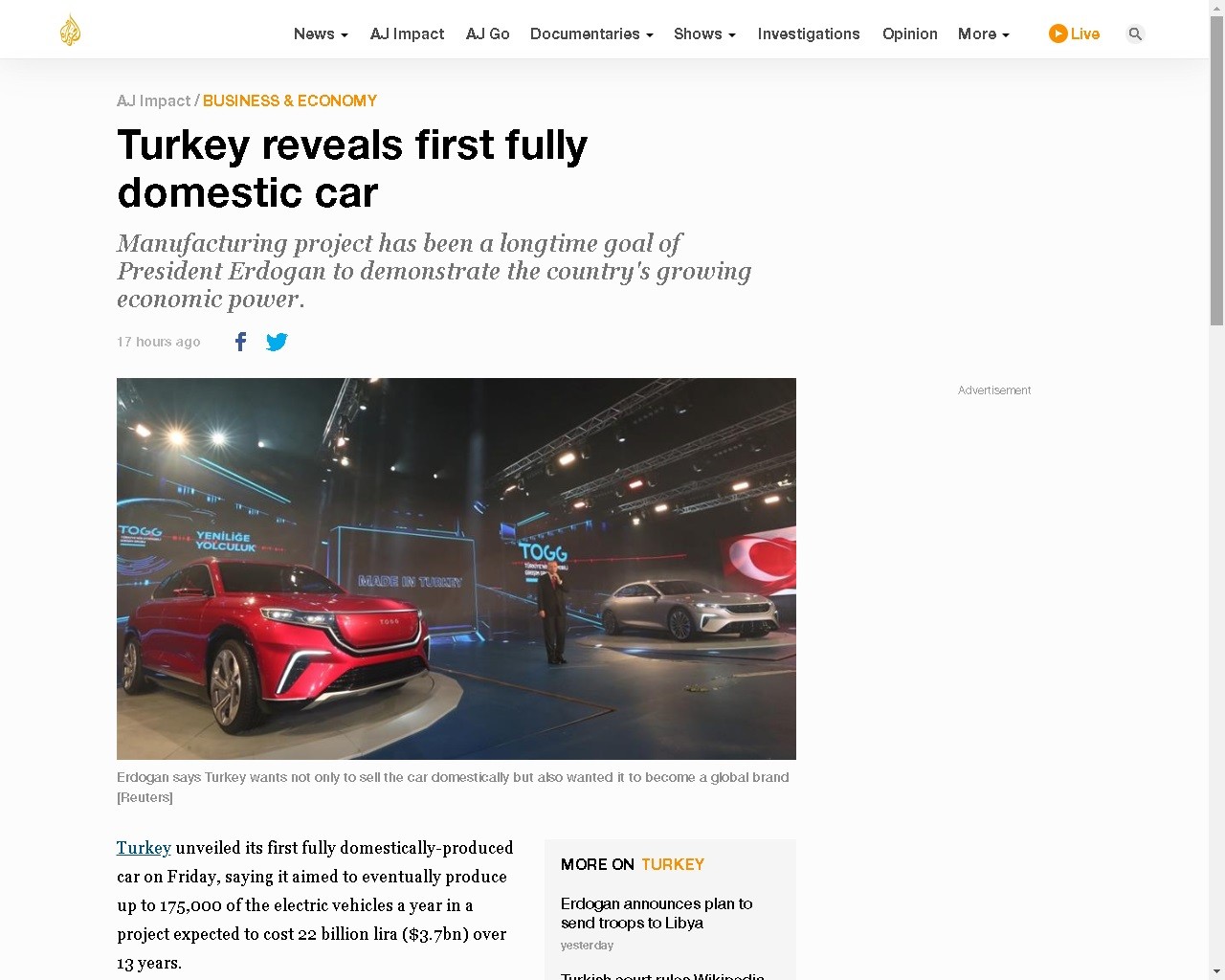 Yerli otomobil dış basında: 'Erdoğan, Tesla’ya meydan okumayı umuyor'