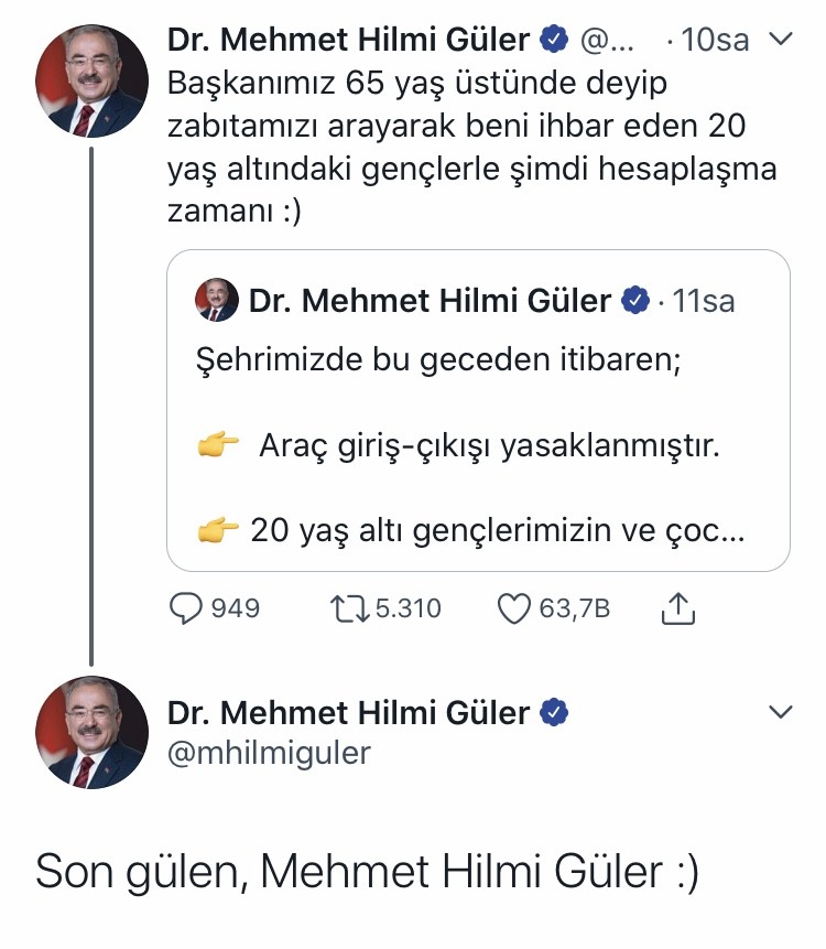 Ordu Büyükşehir Belediye Başkanı Hilmi Güler 20 yaş altı gençlere takıldı
