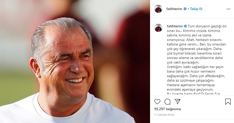 Fatih Terim: 'Hastane aşamasını tamamlayıp evimdeki aşamaya geçiyorum'
