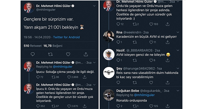 Ordu Büyükşehir Belediye Başkanı Mehmet Hilmi Güler'in paylaşımı olay oldu