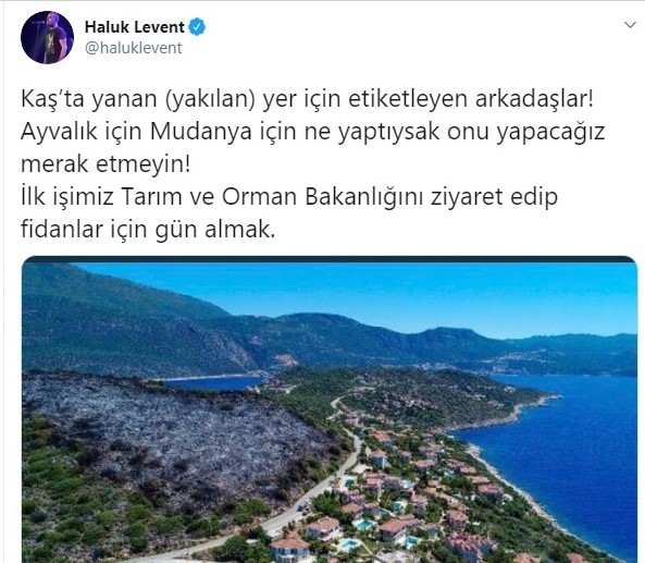 Haluk Levent’den Kaş yangını paylaşımı