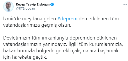 Cumhurbaşkanı Erdoğan'dan deprem sonrası ilk açıklama