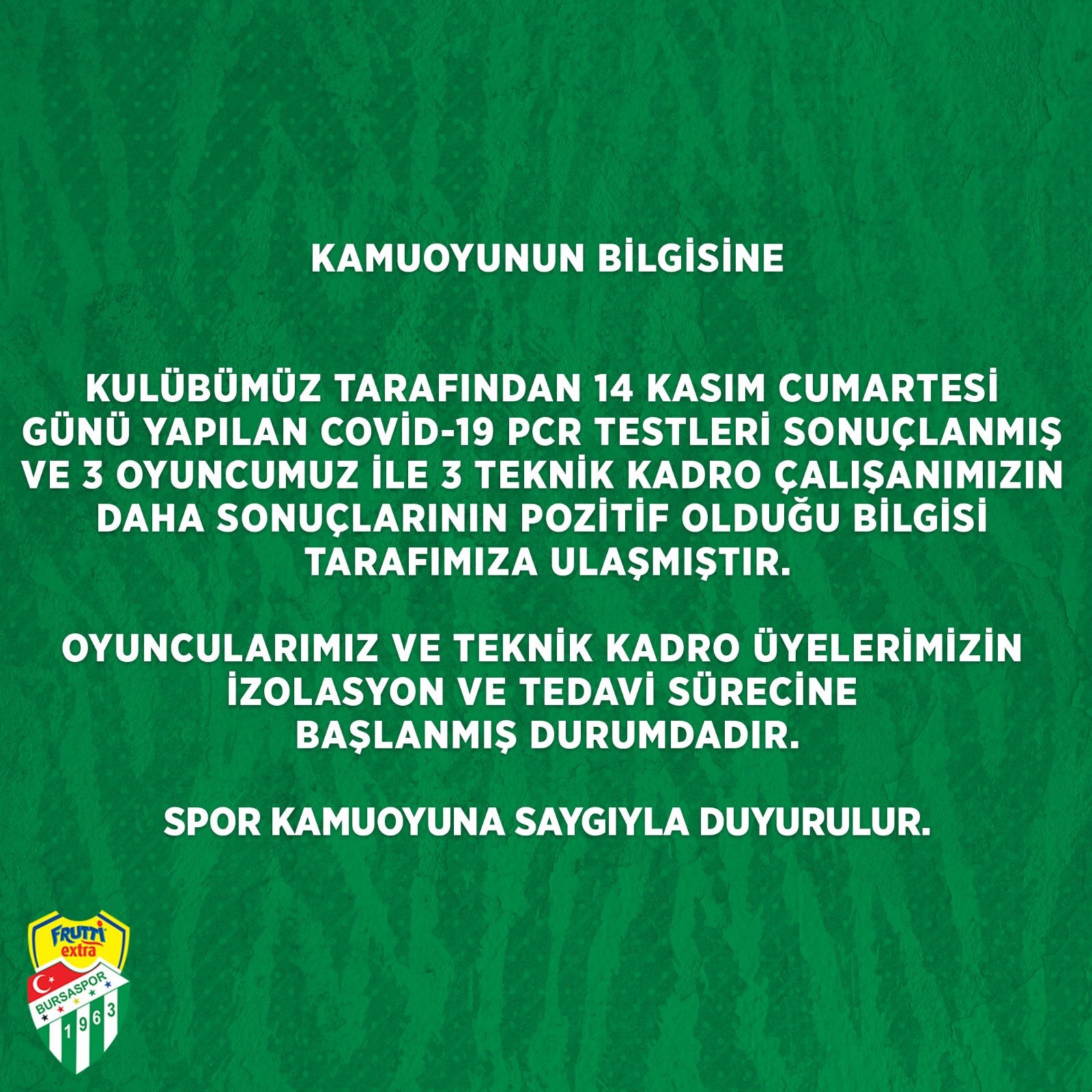 Frutti Extra Bursaspor’da 6 kişinin daha Covid-19 testi pozitif çıktı