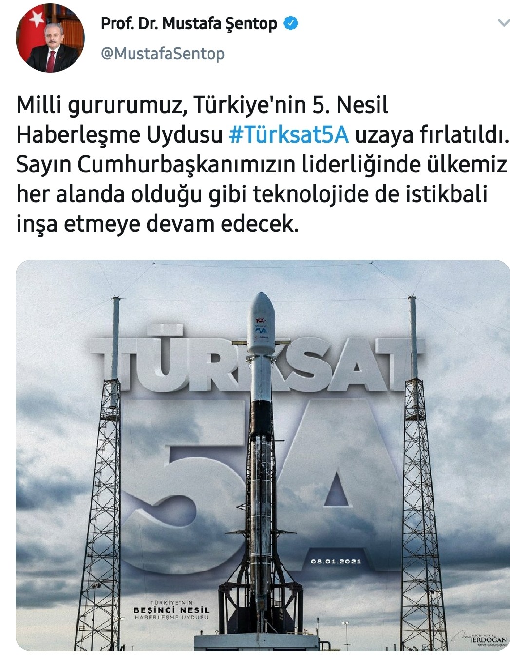 TBMM Başkanı Şentop'tan Türksat 5A paylaşımı
