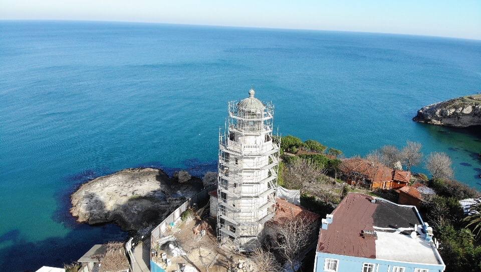 162 yıllık Şile Feneri'ndeki restorasyon çalışmaları havadan görüntülendi