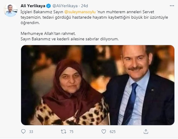 İstanbul Valisi Ali Yerlikaya’dan, Süleyman Soylu’ya başsağlığı