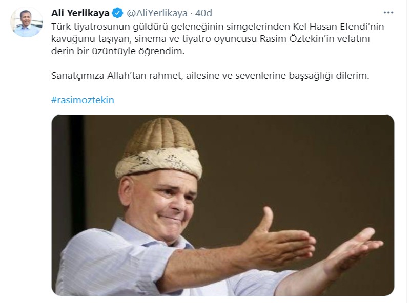 Vali Yerlikaya’dan Rasim Öztekin paylaşımı