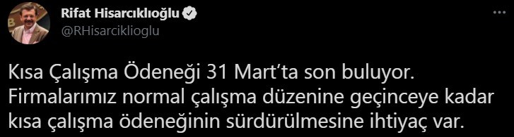 TOBB Başkanı Hisarcıklıoğlu, kısa çalışma ödeneğinin sürdürülmesi çağrısı yaptı