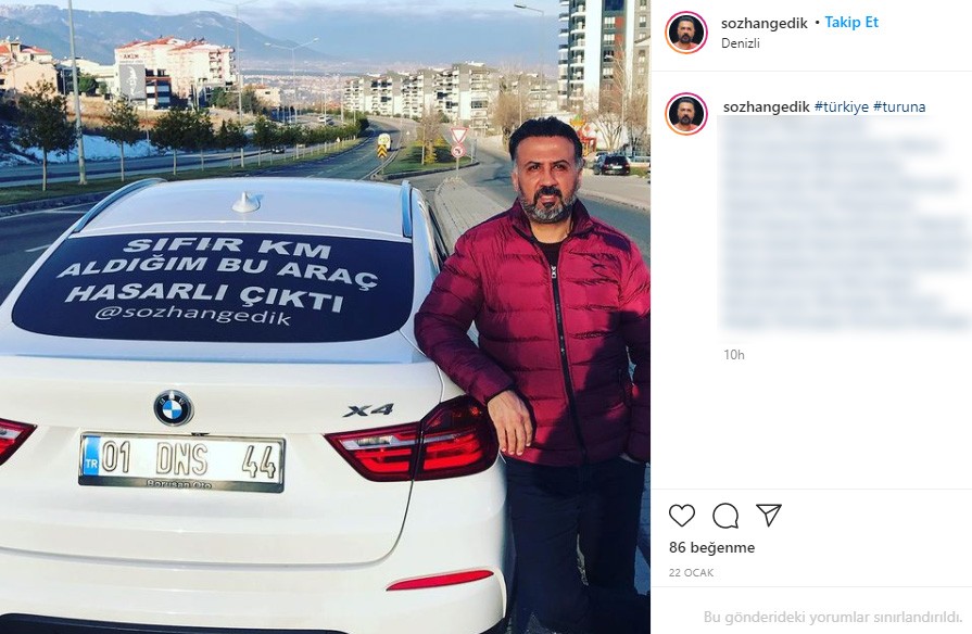 Sıfır kilometre lüks cipe astığı 'Hasarlı çıktı' yazısıyla Türkiye’yi dolaşıyor