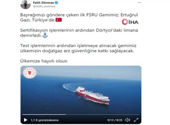 Bakan Dönmez açıkladı: İlk doğalgaz depolama ve sıvılaştırma gemisi Türkiye’de