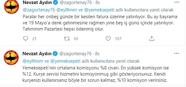 Restoran sahibi Yemeksepeti komisyonlarına isyan etti, Nevzat Aydın cevap verdi