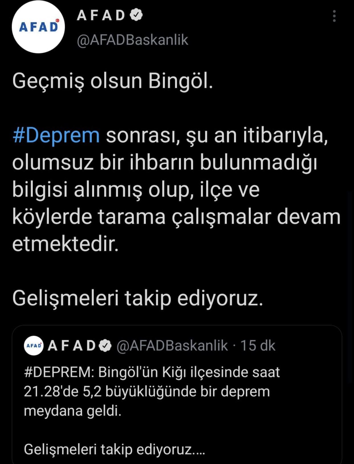 AFAD’dan deprem açıklaması: 'Şu an itibariyle olumsuz bir ihbarın bulunmadığı bilgisi alındı'