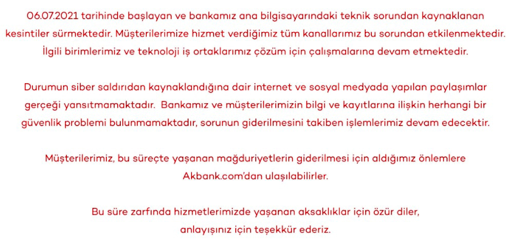 Akbank’ta ana bilgisayarlar çöktü, kullanıcılar hesaplarına saatlerdir ulaşamıyor