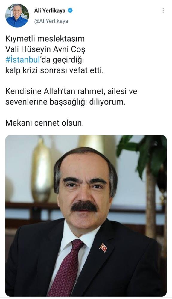 Hüseyin Avni Coş kaldırıldığı hastanede hayatını kaybetti