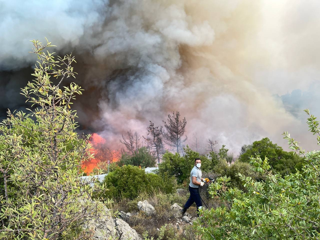 Ören'i aşan alevler Yeniköy Termik Santrali'ne doğru ilerliyor