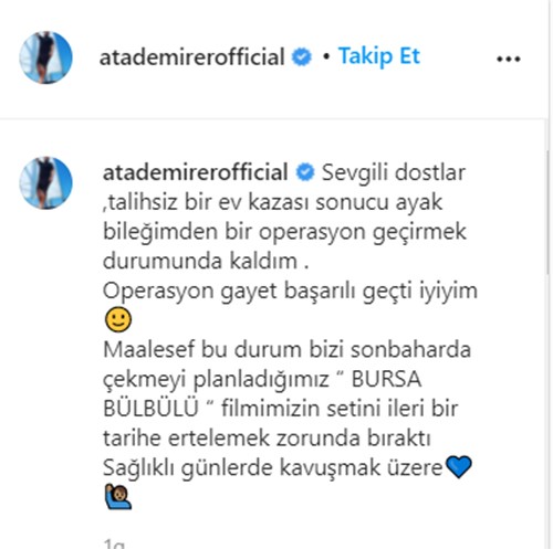 Ata Demirer ayağından ameliyat oldu, Bursa Bülbülü çekimleri ertelendi