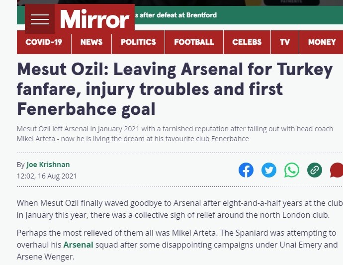Mesut Özil’in ilk golü dünya basınında