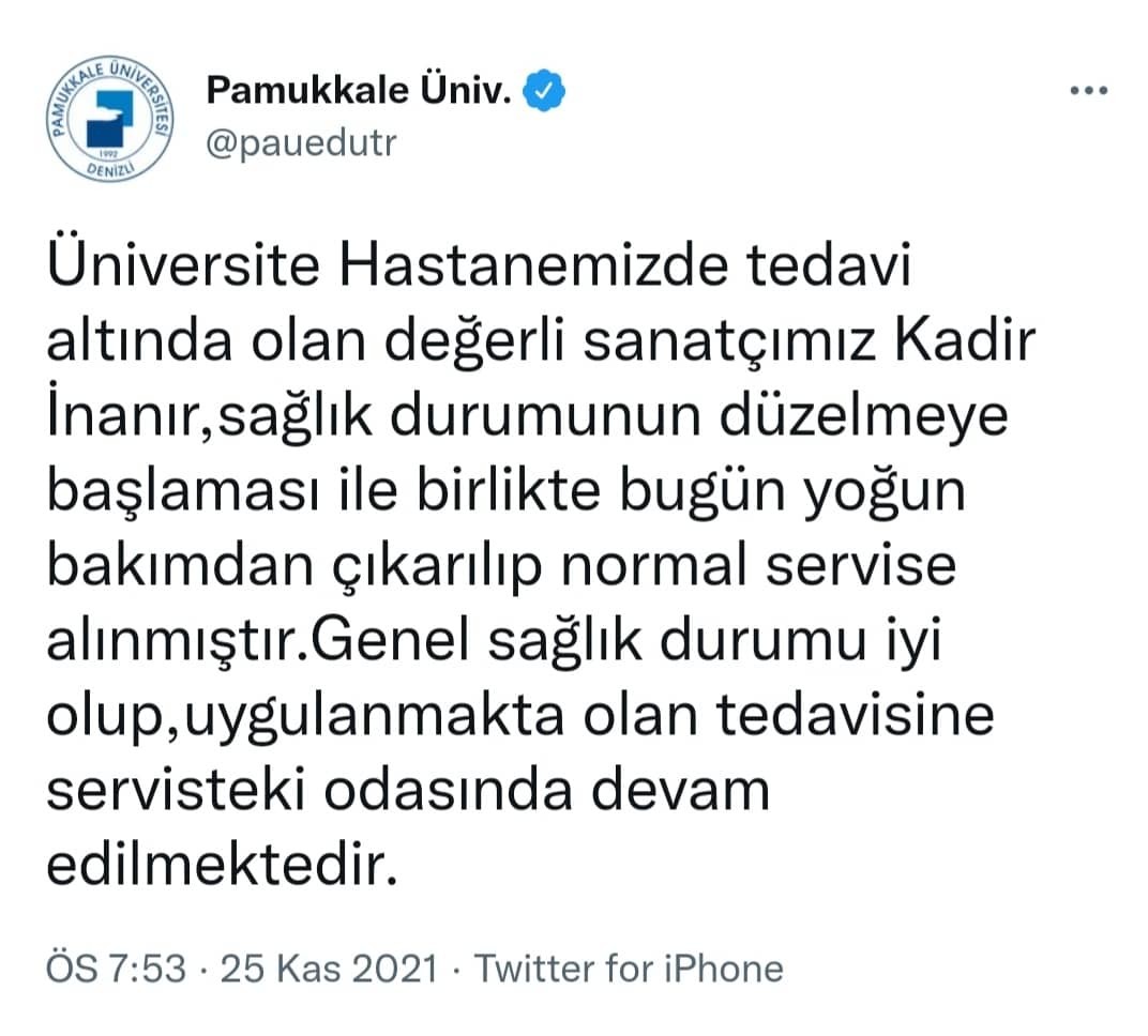 Yoğun bakımdan çıkan Kadir İnanır'ın tedavisi devam ediyor