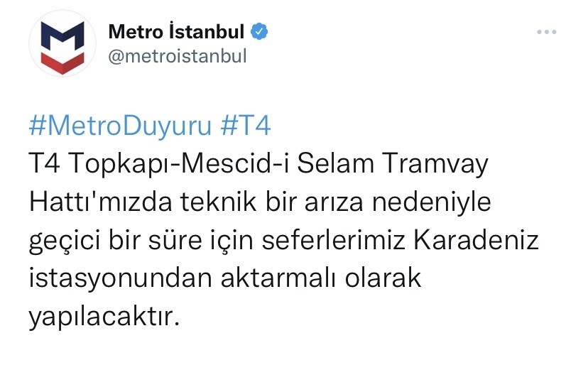 İstanbul’da tramvay arızası