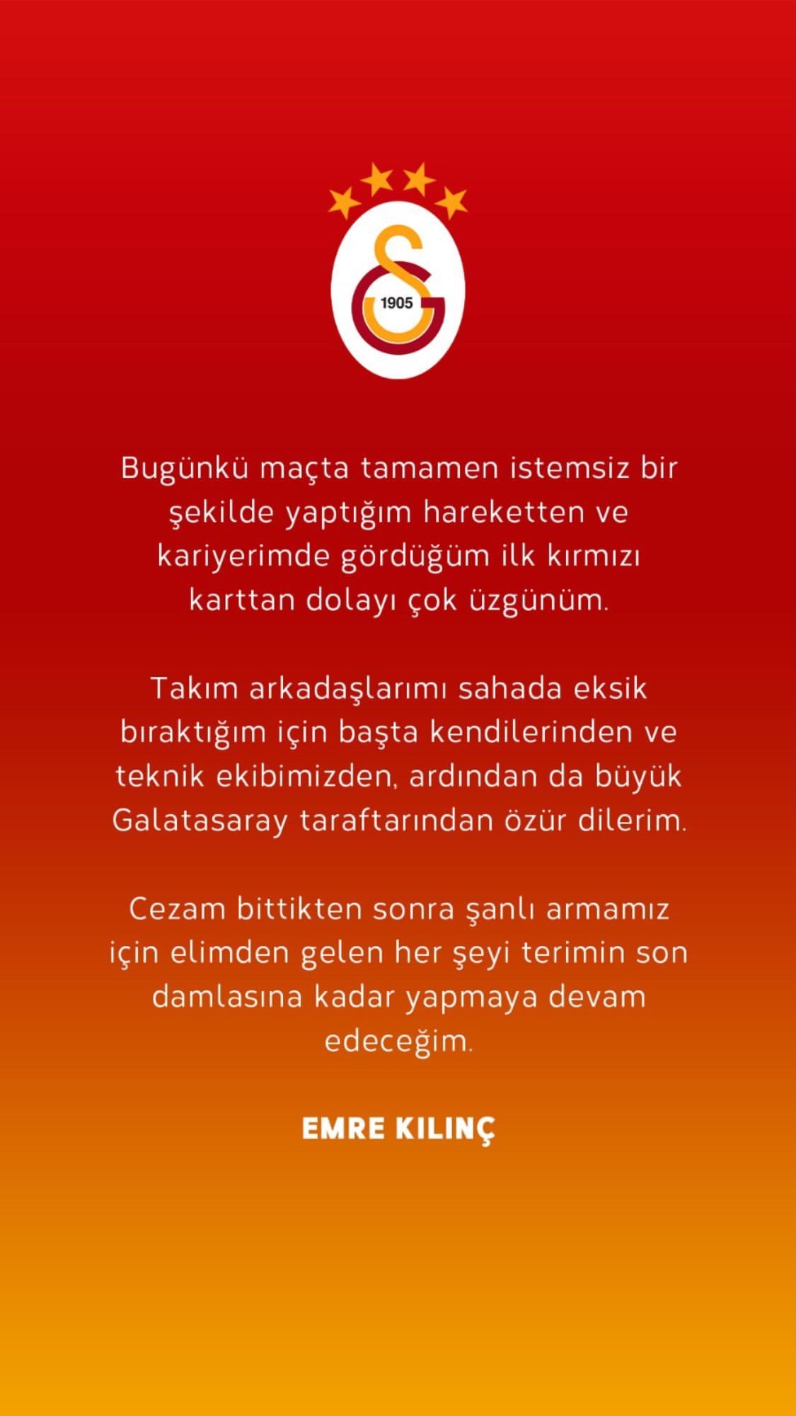 Emre Kılınç: 'Gördüğüm kırmızı karttan dolayı çok üzgünüm'