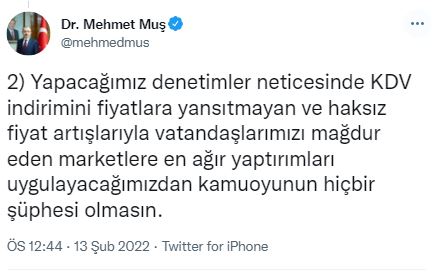 Ticaret Bakanı Muş'tan KDV açıklaması