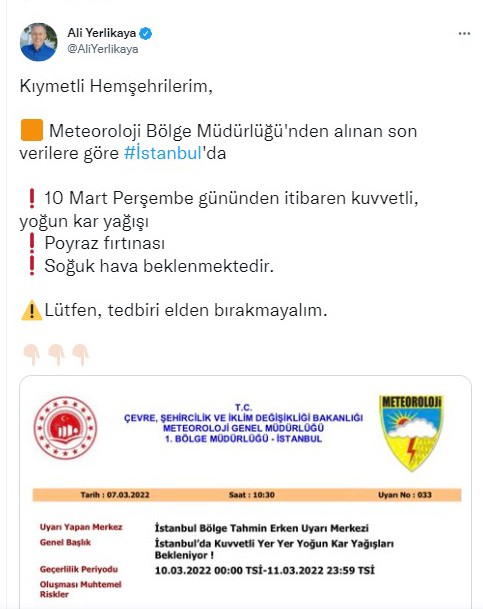 Vali Yerlikaya, beklenen kar yağışına karşı İstanbulluları uyardı