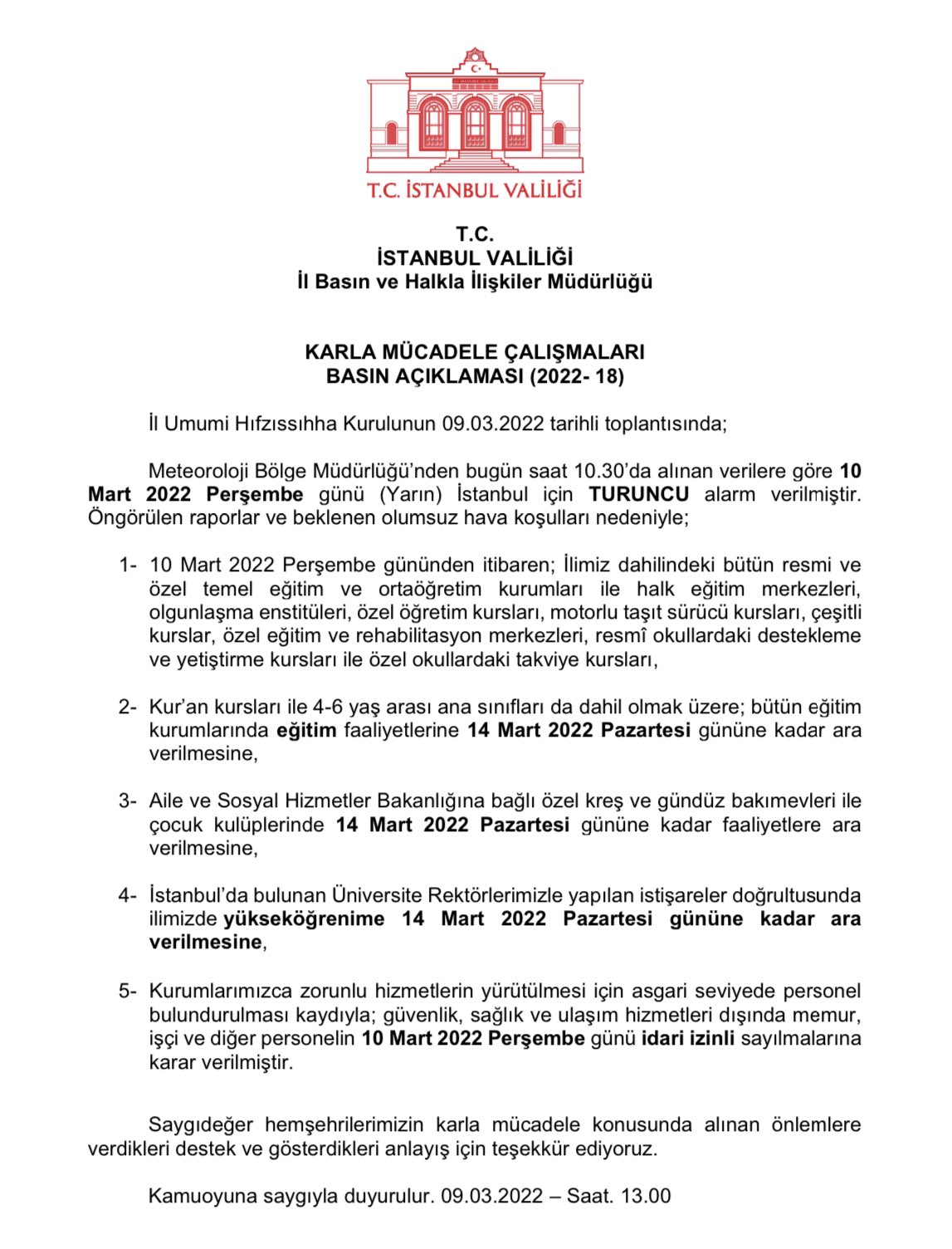 İstanbul'da okullar tatil edildi - (İstanbul'da okullar hangi gün tatil)