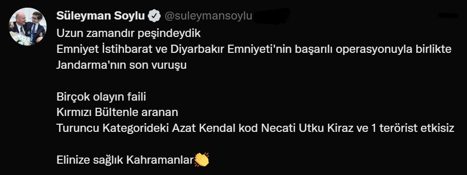 Bakan Soylu duyurdu! Kırmızı bültenle aranan terörist etkisiz hale getirildi