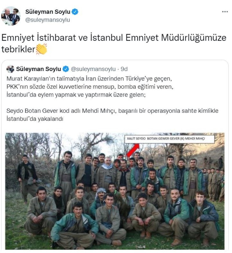 Bakan Soylu duyurdu: PKK’lı Mehdi Mıçı İstanbul'da yakalandı