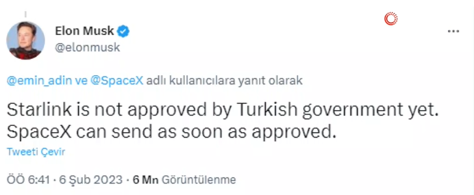 Elon Musk: 'Şirketimiz Starlink uydularımızı Türkiye'ye gönderebilir'