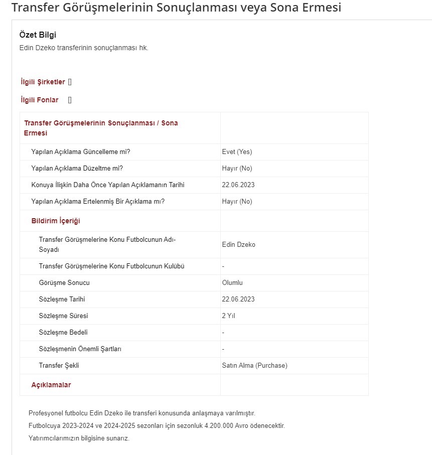 Edin Dzeko resmen Fenerbahçe’de!