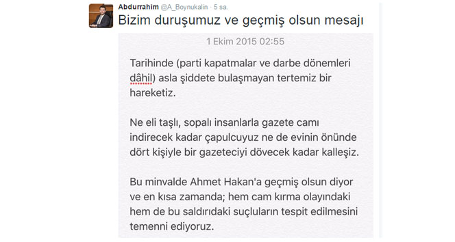 Ahmet Hakana saldırı sonrası Boynukalından açıklama