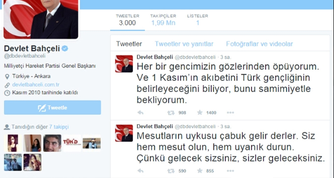 Bahçeli, Twitterdan gençlere seslendi