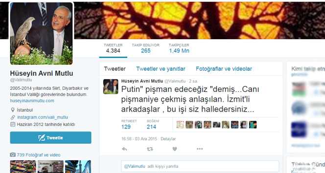 Eski İstanbul Valisi Mutludan, Putine pişmaniyeli yanıt