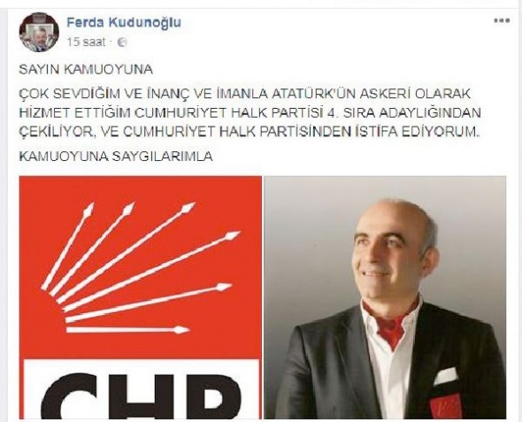 CHP'li aday sıralamayı beğenmedi istifa etti
