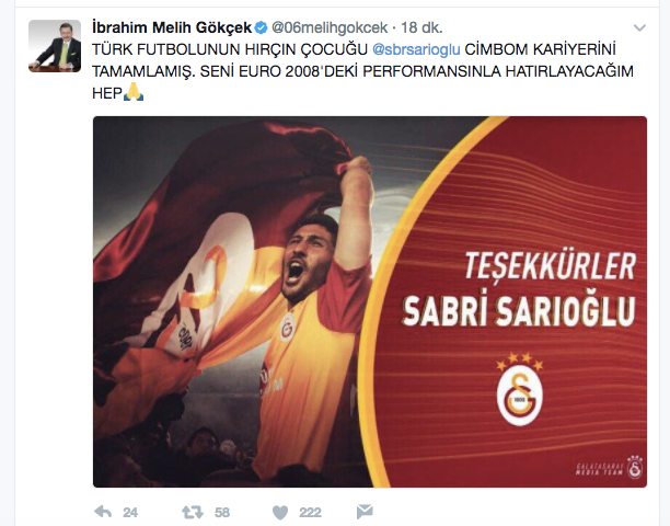 Melih Gökçek'ten Sabri Sarıoğlu'na duygusal veda mesajı